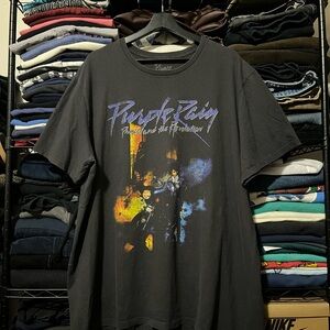 Prince Black 'Purple Rain' Graphic Tee with Purple and Yellow Artwork